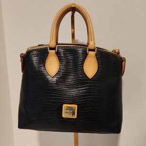 Dooney & Bourke Black Textured Satchel with Tan Handles